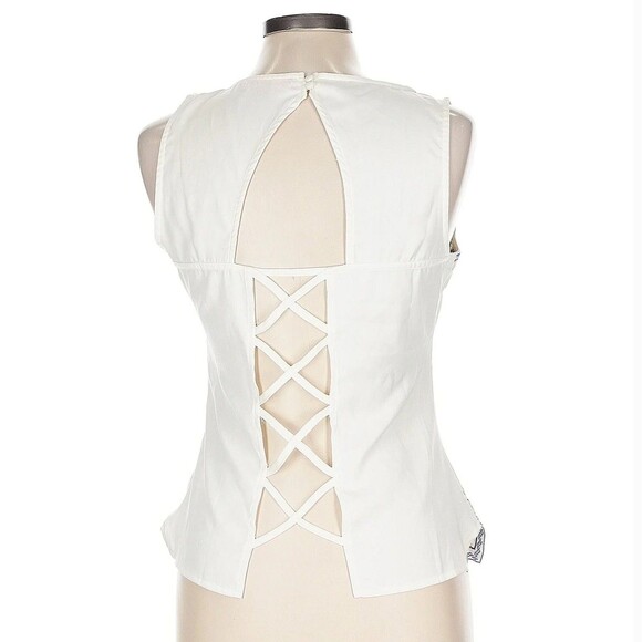 Lulumari Anthropologie Top Women L White Embroidered Sleeveless Open Back NWOT - Picture 2 of 9